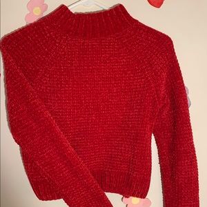 Modern Red Crochet Cropped Sweater.
